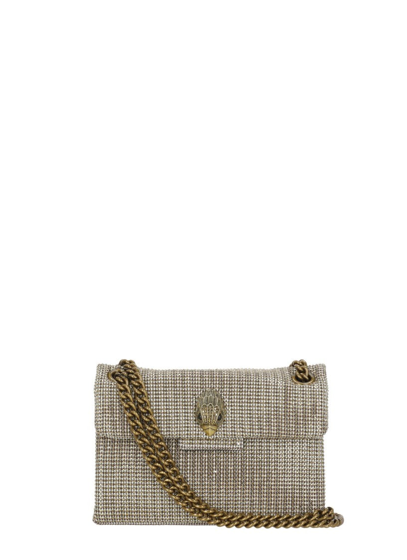 Kurt Geiger Brown Houndstooth Rhinestone Embellishments Mini Shoulder Bag