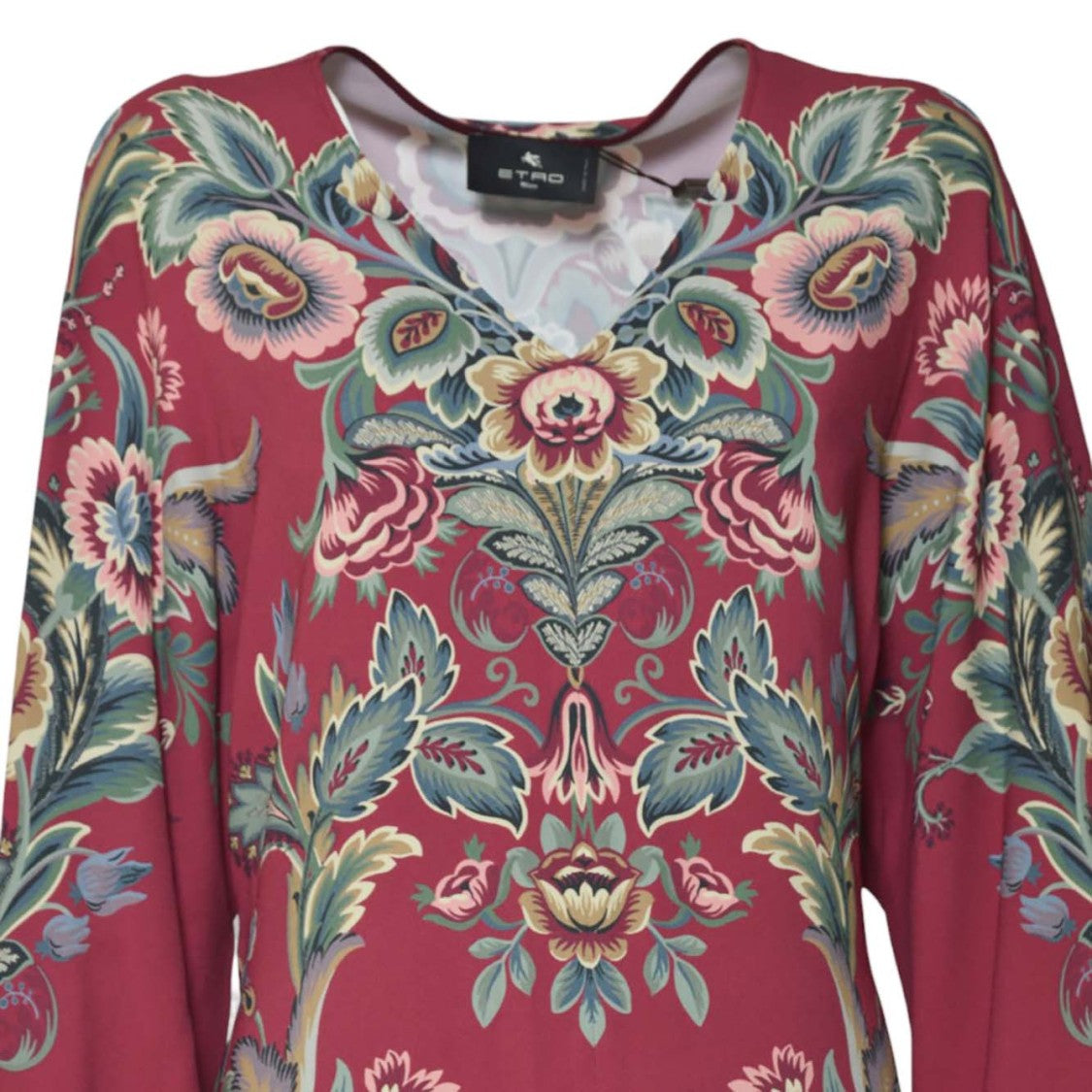 Etro Intricate Floral Midi Dress With V-Neckline