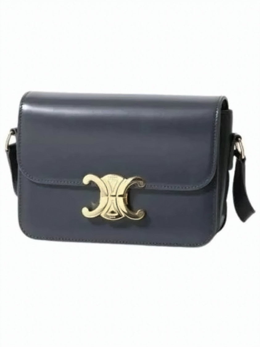Celine Rectangular Leather Shoulder Bag With Gold-Tone Clasp