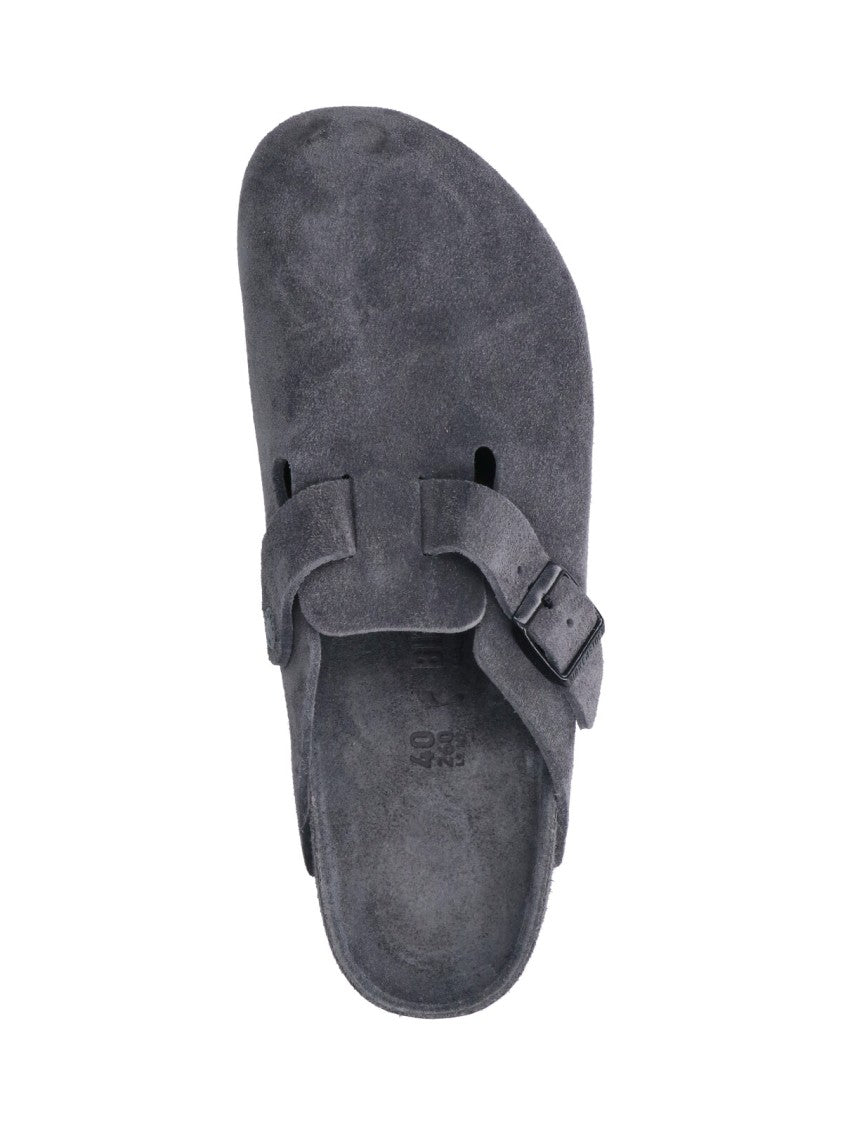 Birkenstock Grey Boston Leather Adjustable Straps Mules