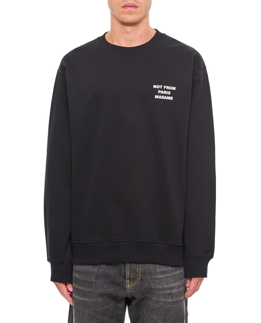 Drôle De Monsieur Black Slogan Heavyweight Cotton Crew-Neck Sweatshirt