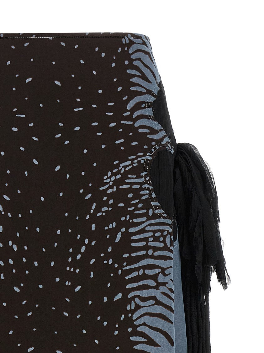 Ferragamo Animal Print Silk Blend Georgette Midi Skirt With Floral Inlay