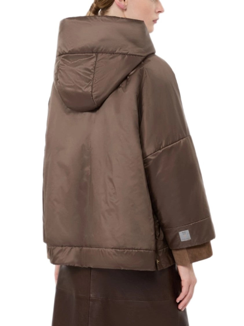 Max Mara Boxy Cropped Coat With Shiny Finish And Hood