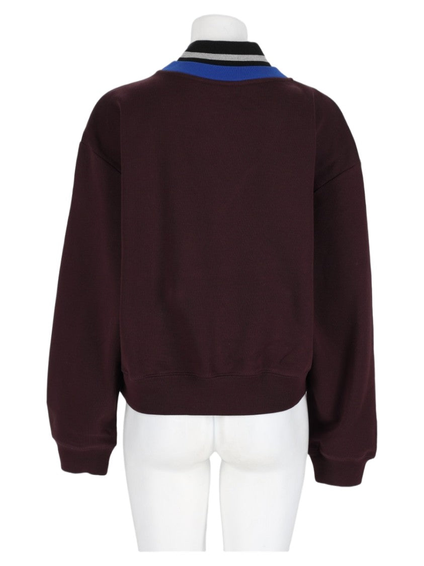 Dries Van Noten Bordeaux Cropped Boxy V-Neck Sweatshirt