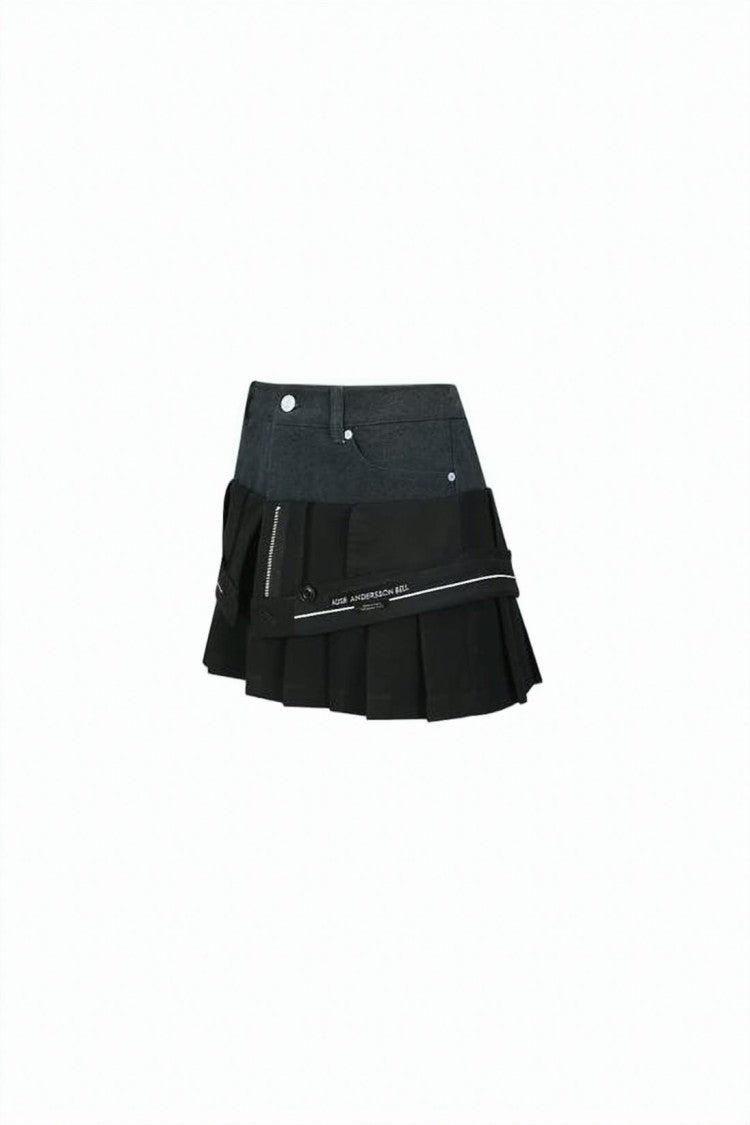 Andersson Bell Two-Tone Mini Skirt With Pleated Lower Section And Overlay Flap