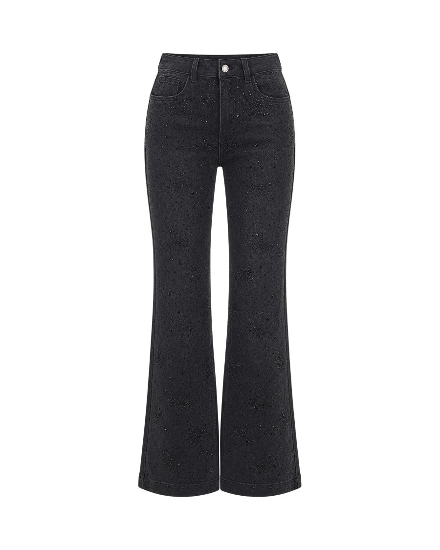 Liu Jo Black Strass High-Waisted Strass Flared Denim Jeans