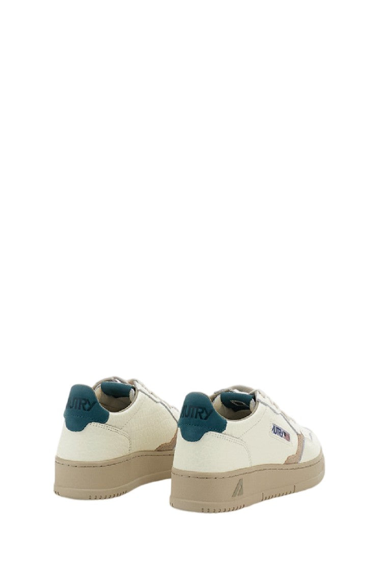 Autry White Green Medalist Low Leather Nubuck Sneakers