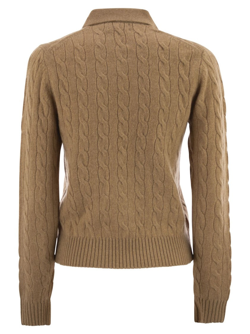 Polo Ralph Lauren Wool And Cashmere Polo Shirt With Cable Knit