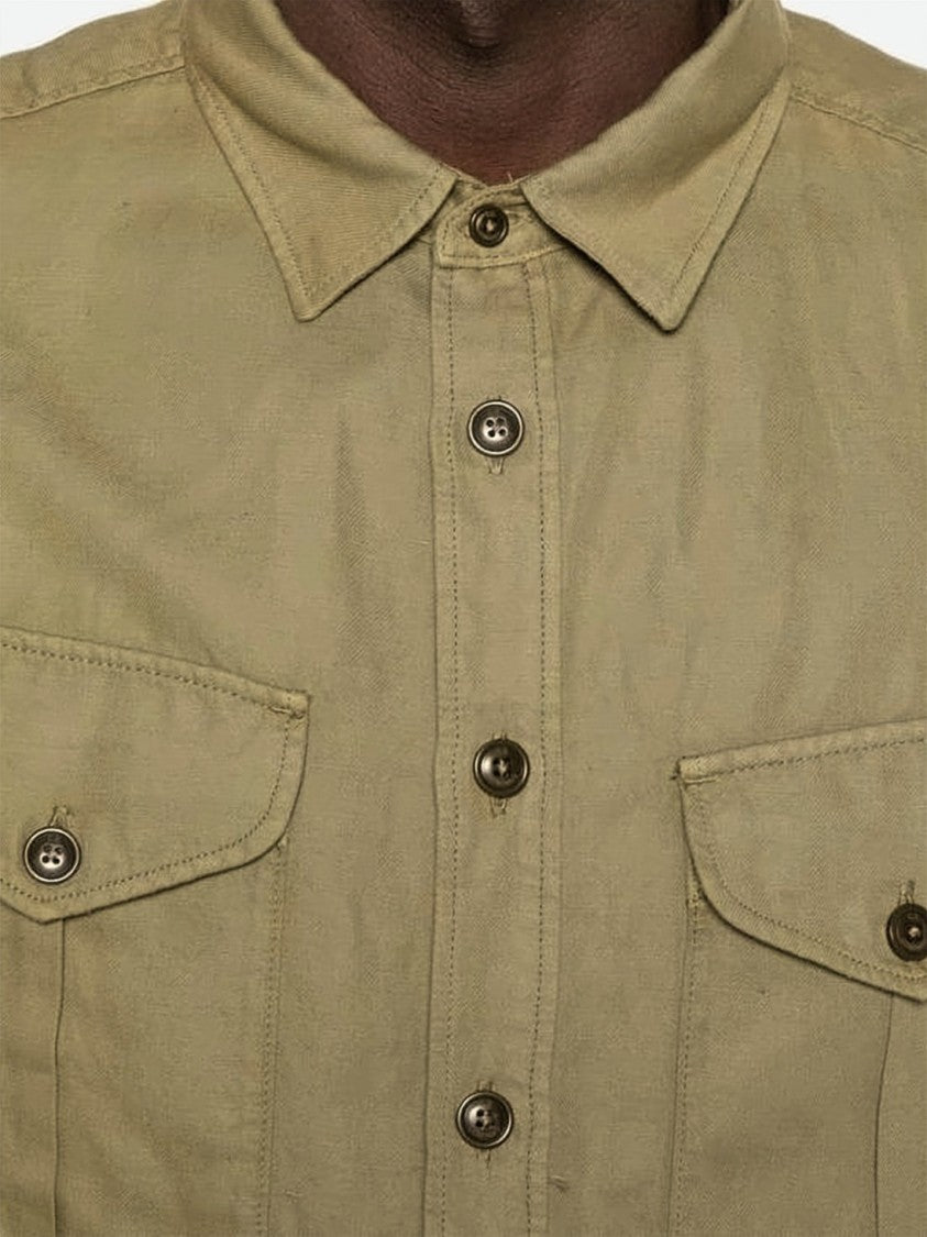 C.P. Company Structured Long-Sleeve Shirt With Classic Collar And Unique Patch