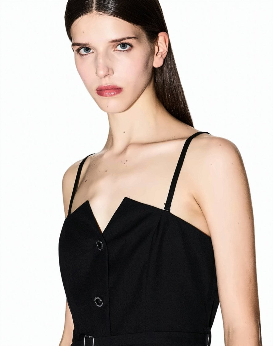 Armani Exchange Fitted V-Neck Button-Front Mini Dress