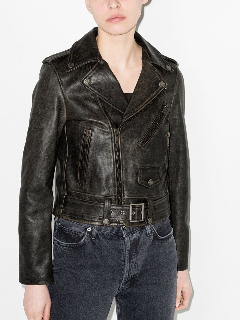 Golden Goose Distressed-Effect Leather Biker Jacket