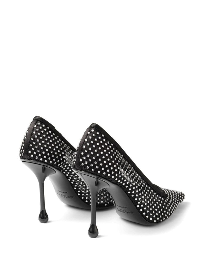 Jimmy Choo Pointed Toe Pumps With Mesh Overlay And Shimmering Studs