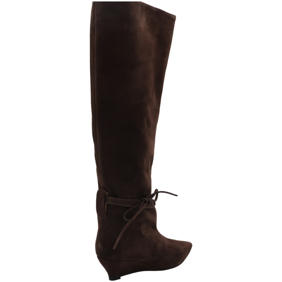 Odissi Pointed Toe Wedge Boots With Wrap-Around Tie Detail