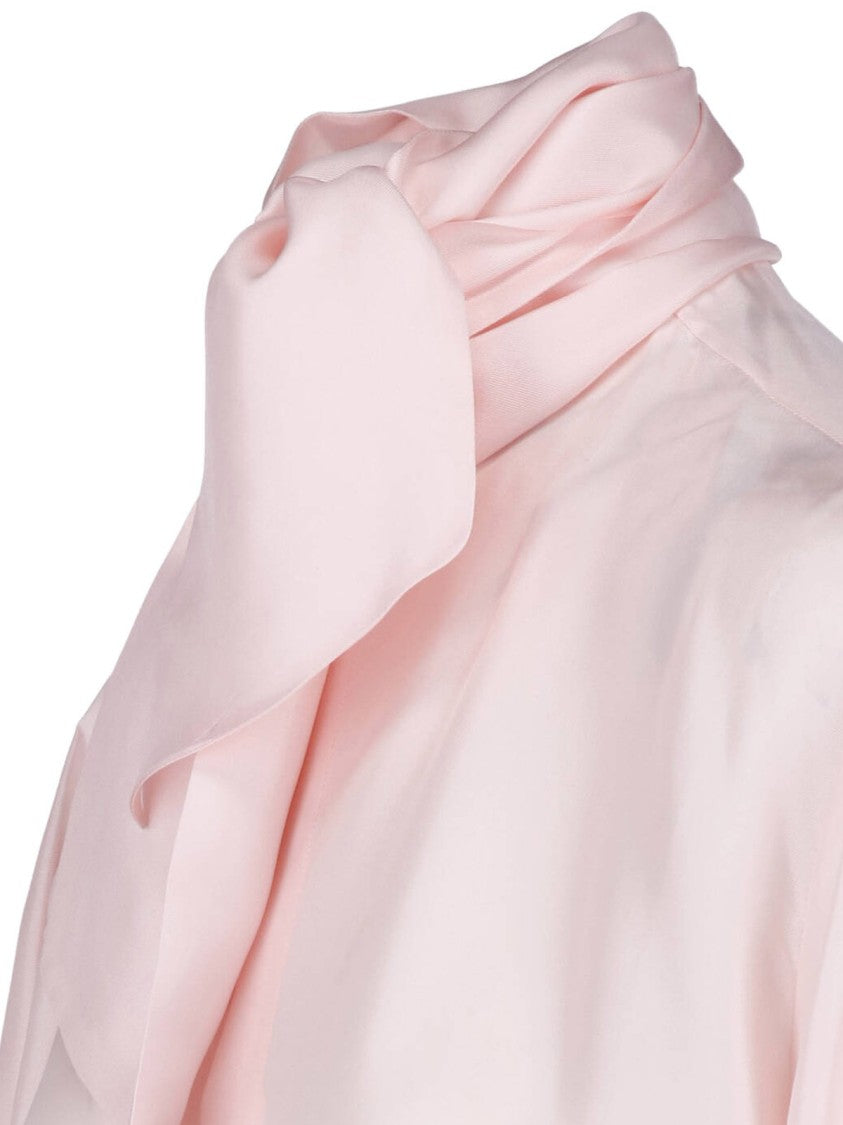 Sa Su Phi Pink Lavallière High Collar Satin-Blend Blouse