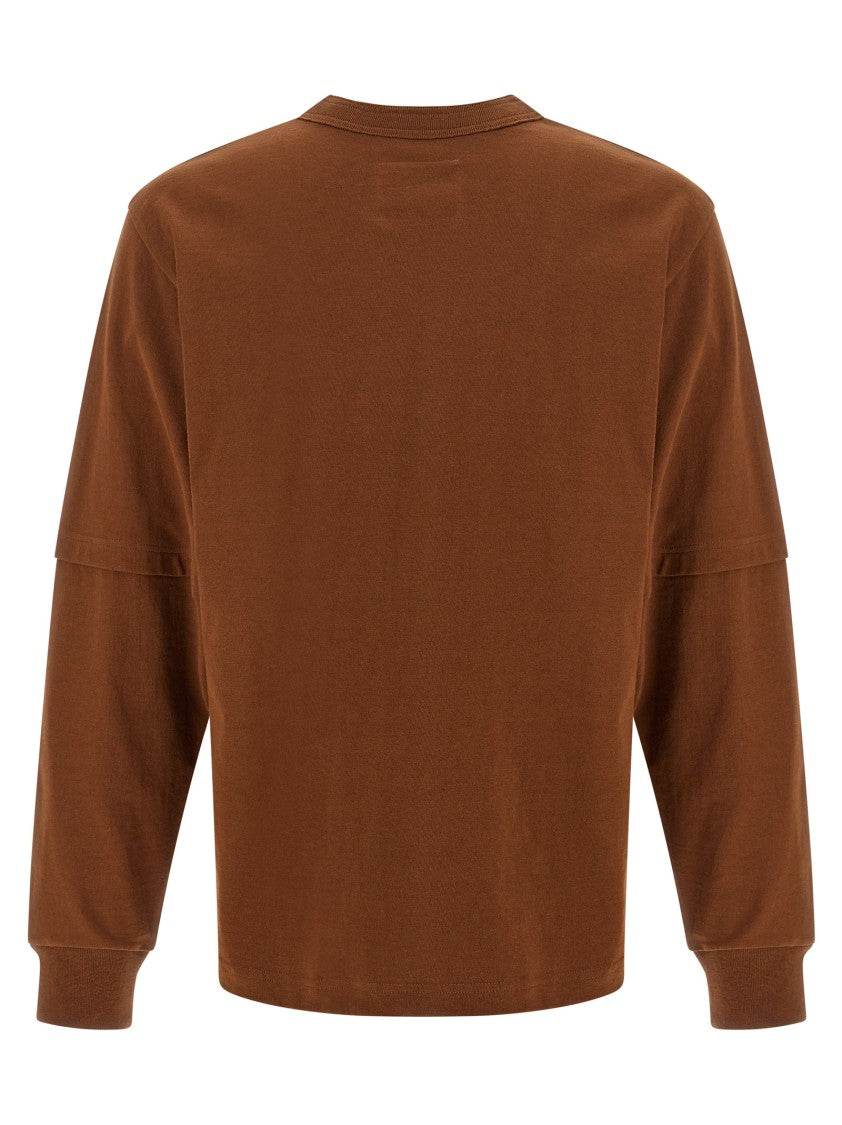 Sacai Double Layered Brown T-Shirt With Canvas Pocket