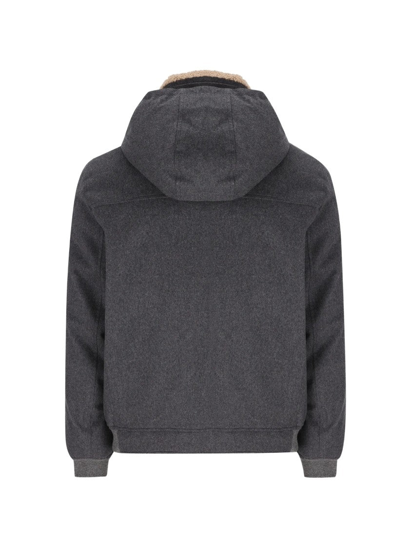 Brunello Cucinelli Dark Grey Wool Piumino Shearling Jacket