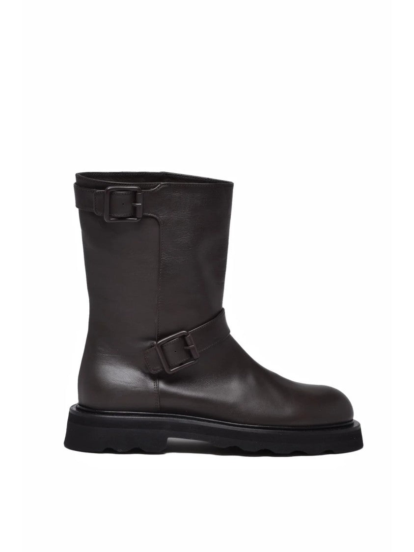 Pomme D'or Brown Leather Buckle Biker Boots