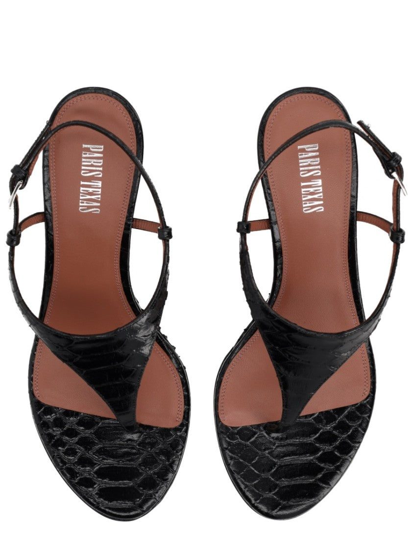 Paris Texas Nina Crocodile-Embossed Wedge Strap Sandals