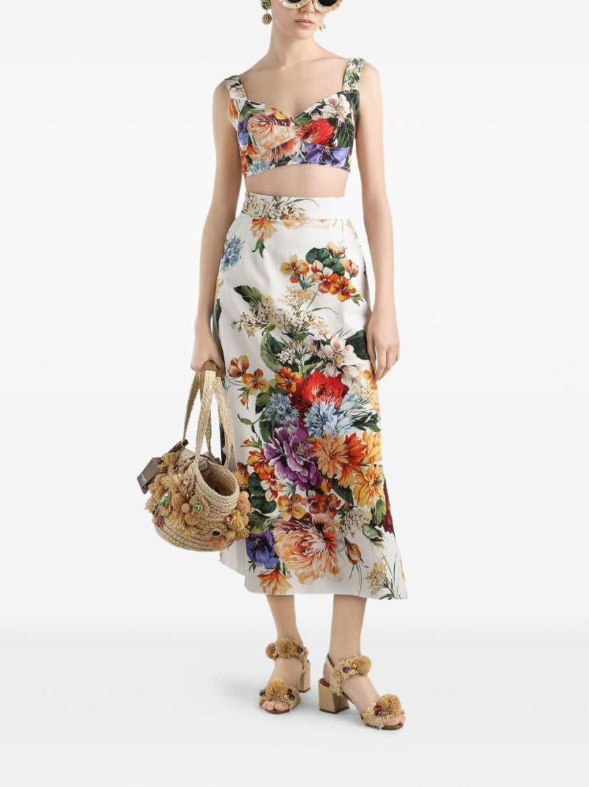 Dolce & Gabbana Floral Print Midi Skirt With Side Slit