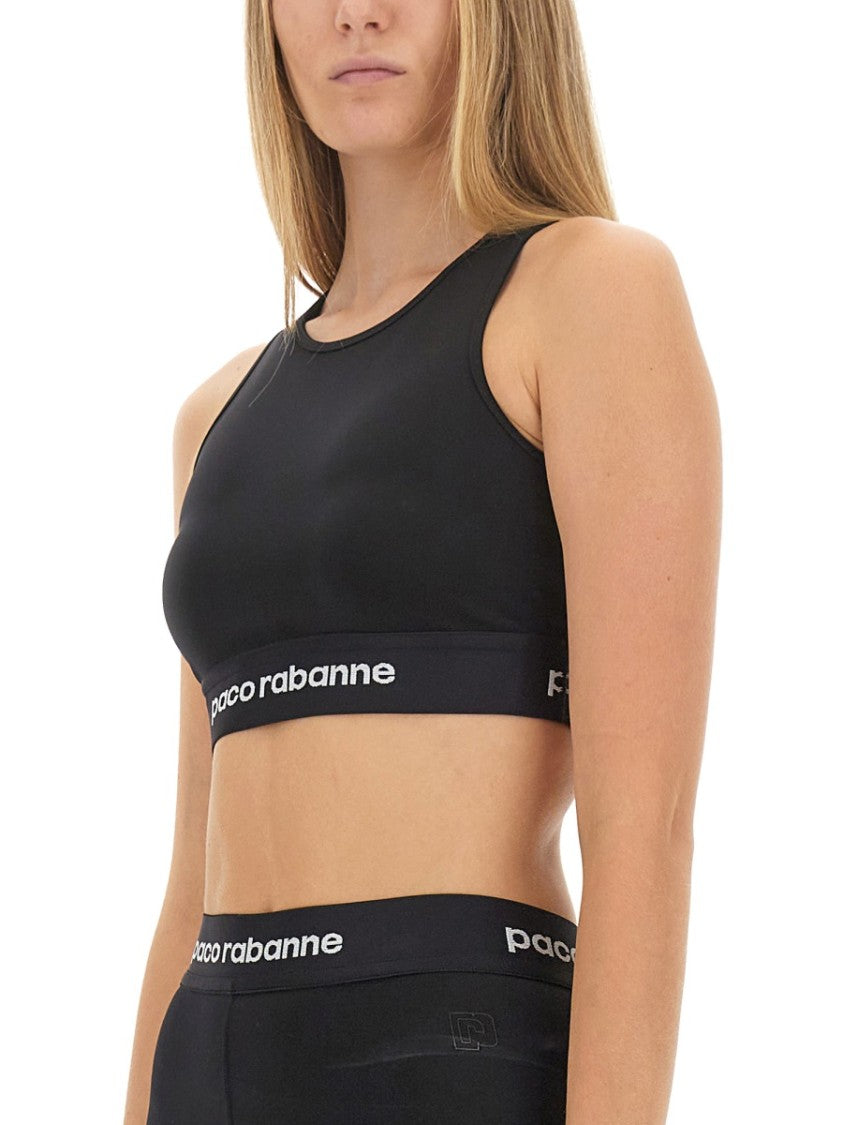 Paco Rabanne Fitted Crop Top With Logo Band In Black