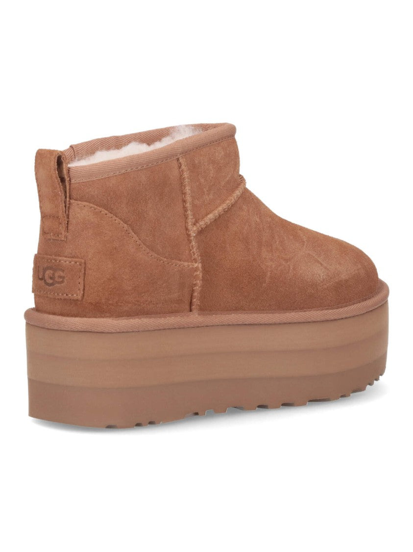 Ugg Beige Classic Ultra Mini Suede Shearling Platform Boots