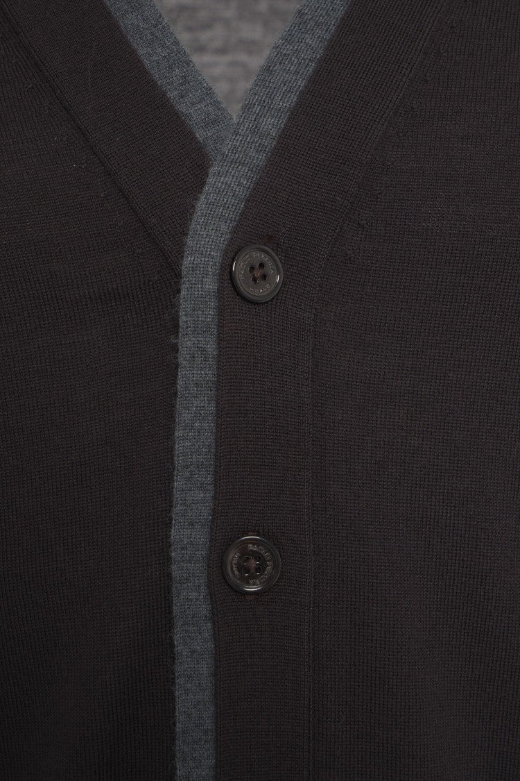 Paolo Pecora Fine-Knit Cardigan With Classic V-Neck And Contrast Trim