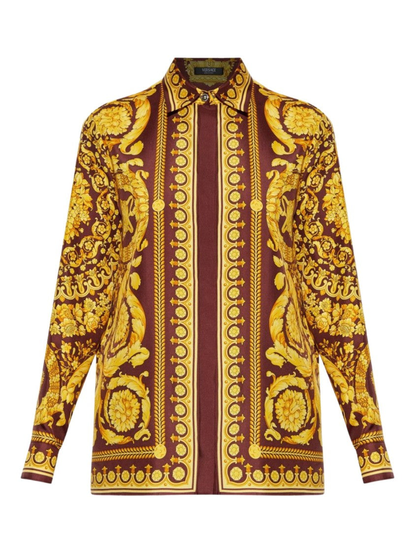 Versace Brown Baroque Print Silk Shirt