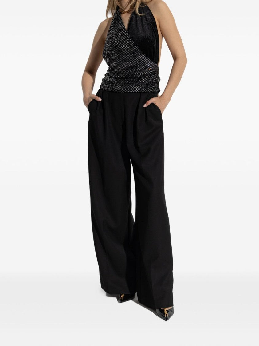 Balmain Black Crystal Embellished Halter Wrap Top