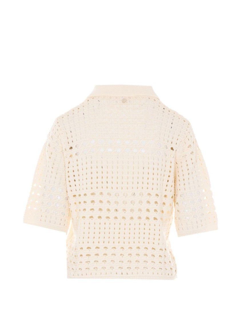 Liu Jo White Sequin Crochet Knit Sweater