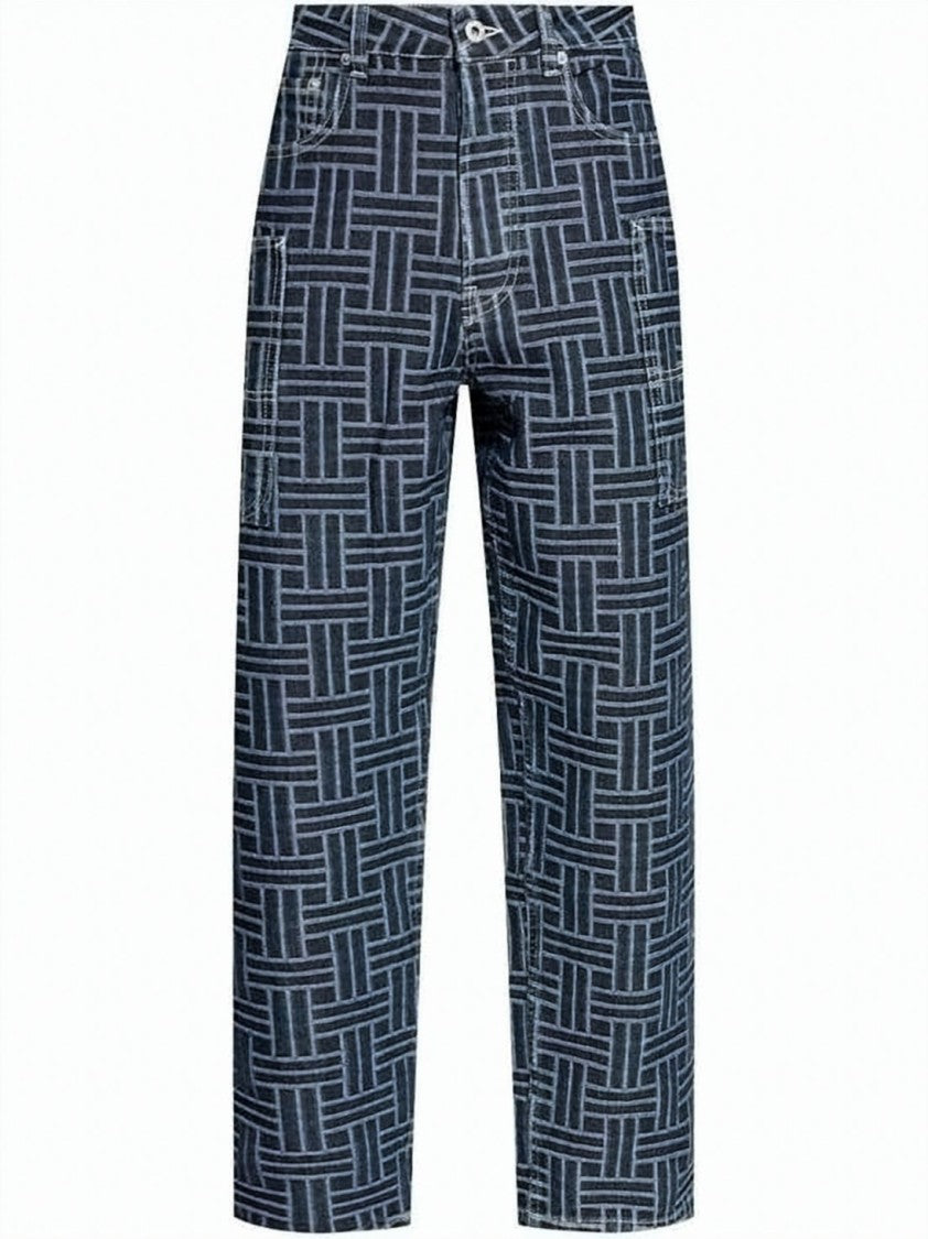 Kenzo Geometric Patterned Straight-Leg Denim Trousers
