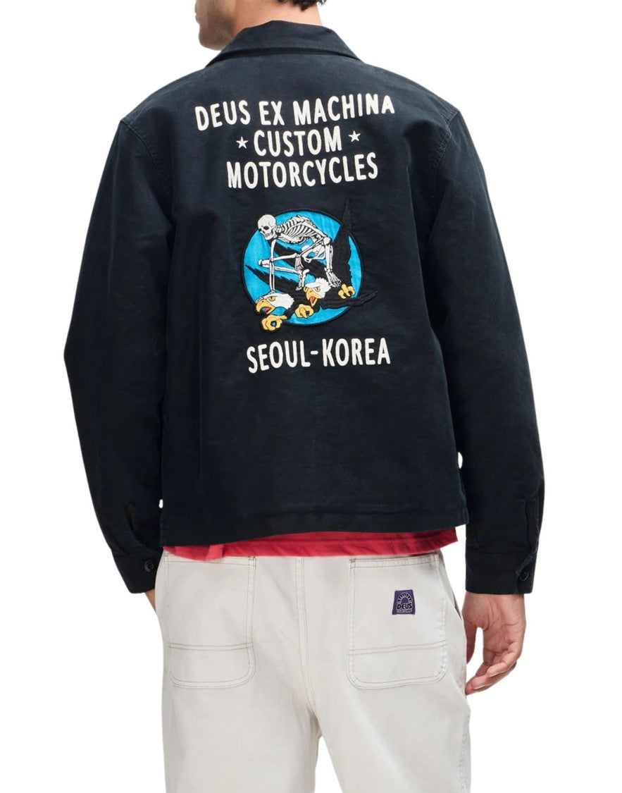 Deus Ex Machina Black Fugazi Embroidered Cotton Sateen Souvenir Jacket