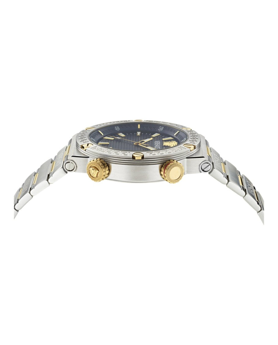 Versace Greca Logo Diver Bracelet Watch With Blue Guilloche Dial