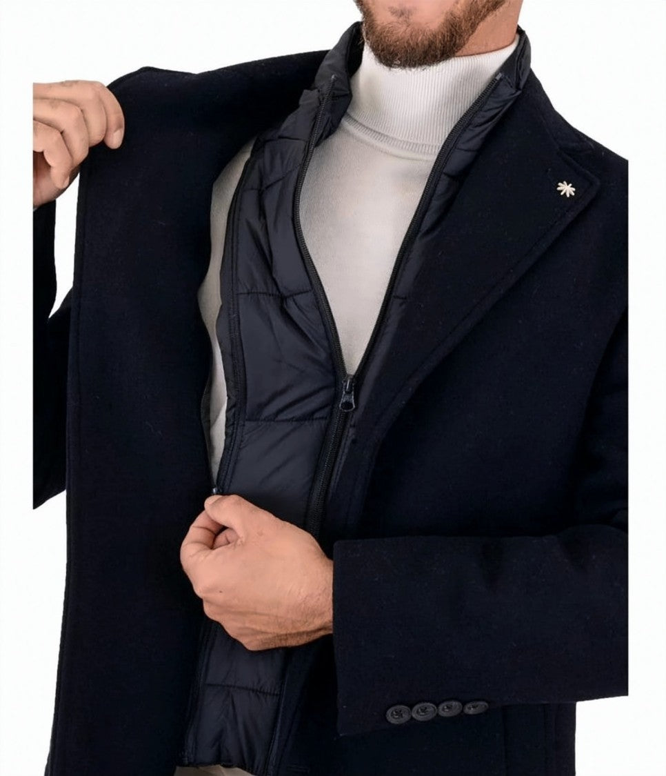 Manuel Ritz Three-Button Black Wool Blend Coat