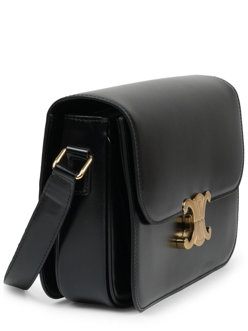 Celine Rectangular Leather Shoulder Bag With Gold-Tone Clasp