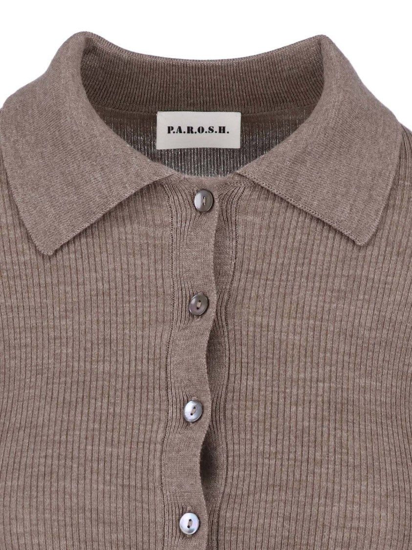 Parosh Ribbed Knit Pullover With Classic Collar