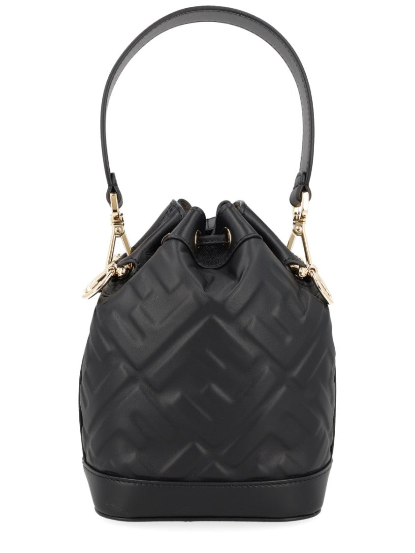 Fendi Quilted Leather Mini Bucket Bag With Drawstring Closure And Gold Accents