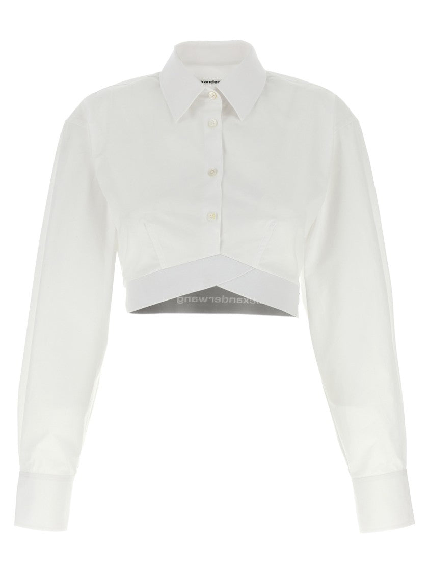 Alexander Wang Cropped Cotton Shirt With Elastic Logo Hem
