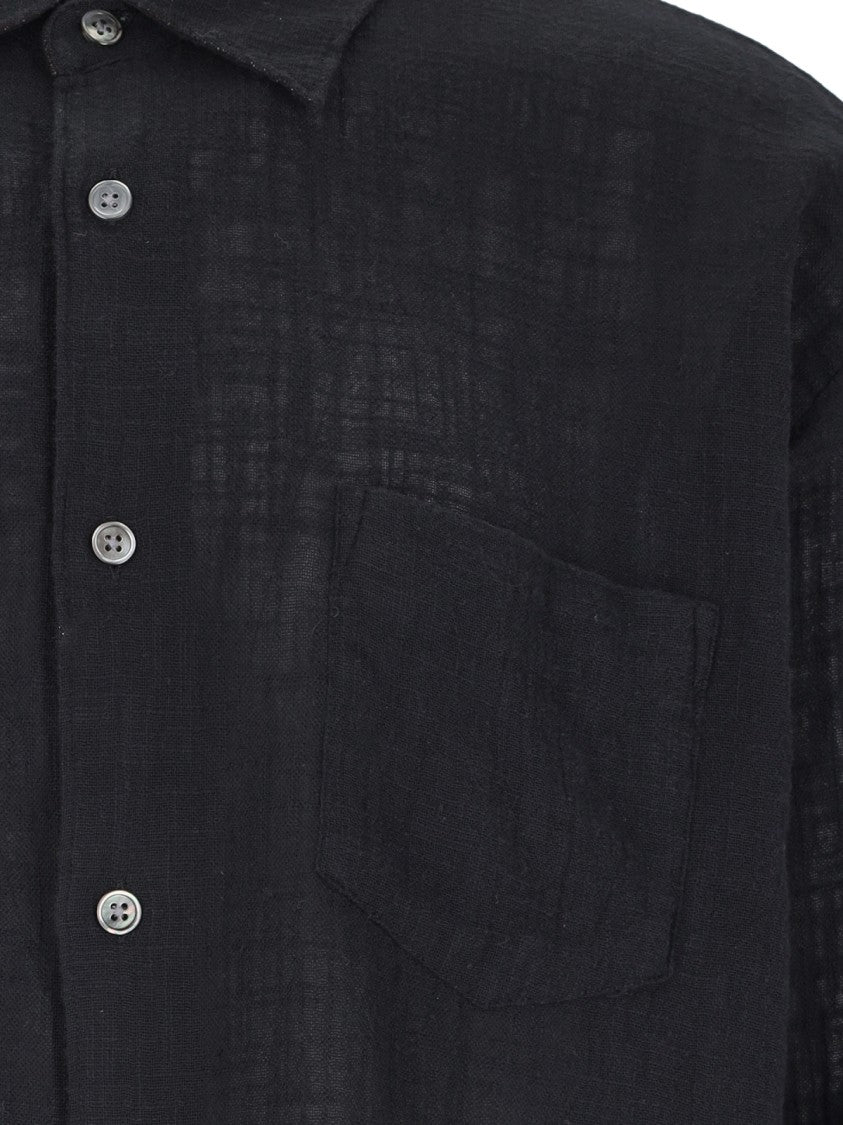 Our Legacy Relaxed Fit Black Shirt With Classic Collar And Textured Fabric