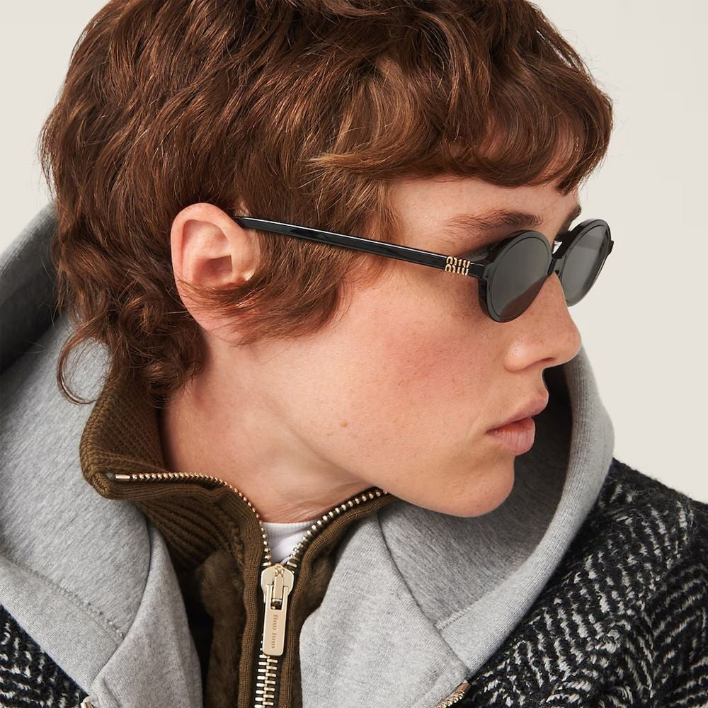Miu Miu 0Mu 04Zs Oval Black Acetate Sunglasses