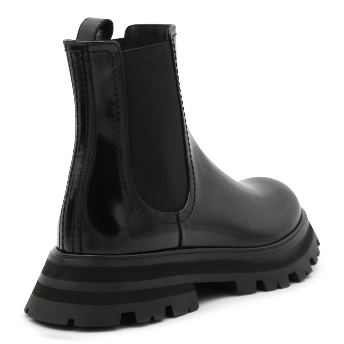Alexander Mcqueen Black Leather Lug Rubber Boots