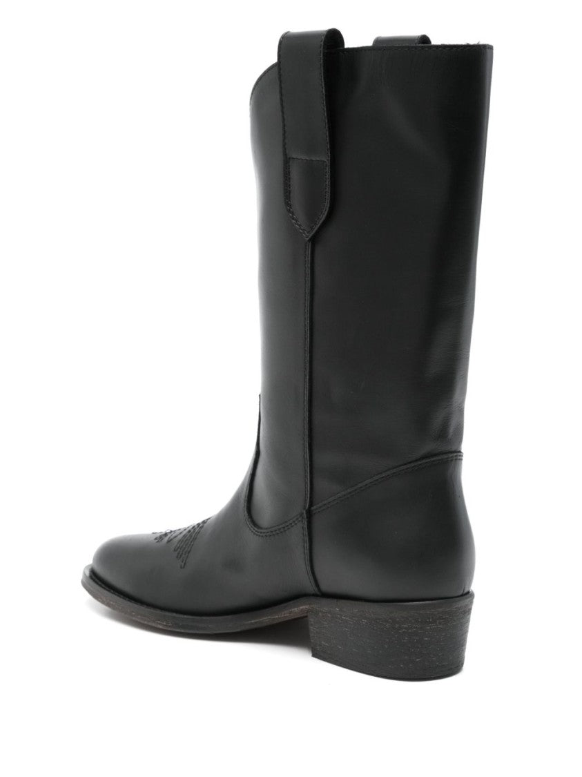 Via Roma 15 Black Leather Texan Ankle Boots