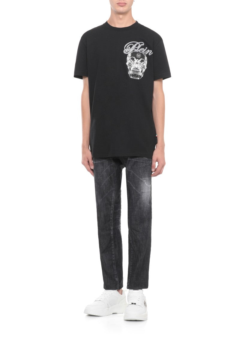 Philipp Plein Black Cotton T-Shirt With Logo Graphic