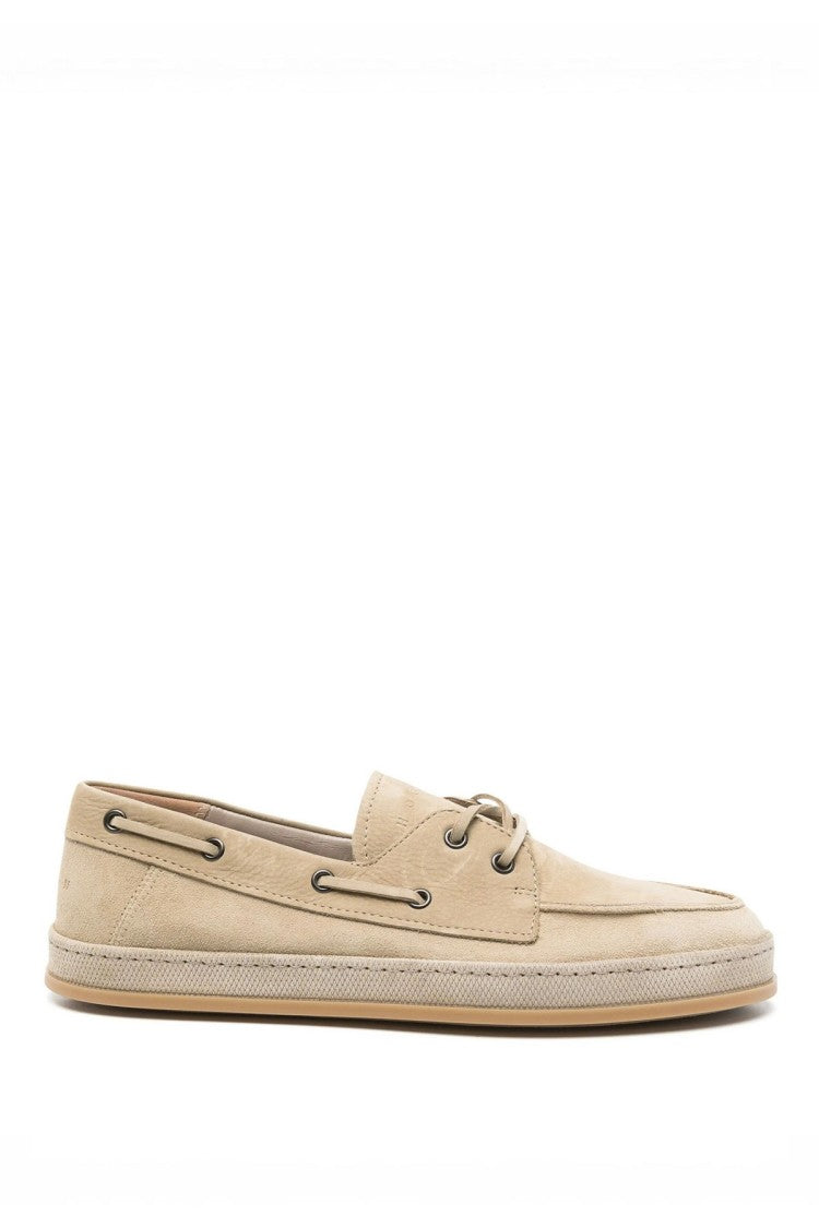 Hogan Beige Leather Lace-Up Boat Shoes