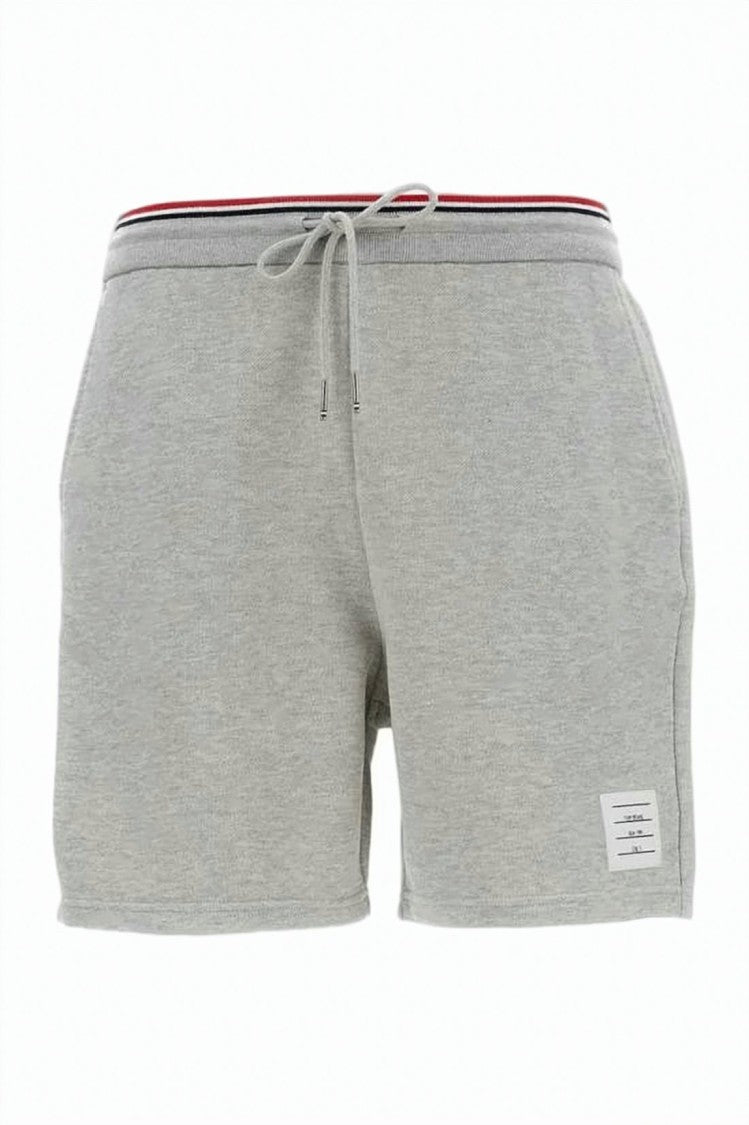 Thom Browne Heather Grey Shorts With Tricolor Accents And Flap Pocket