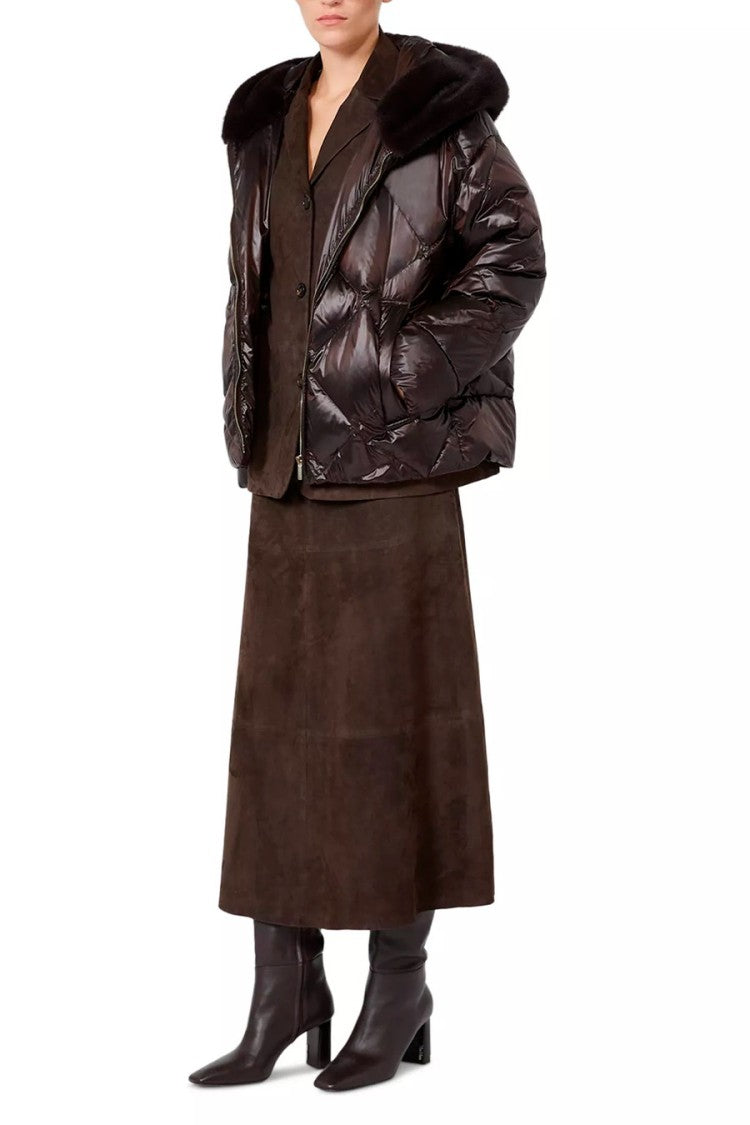 Max Mara Dark Brown Mtcnebbie Diamond-Quilted Polyamide Puffer Jacket
