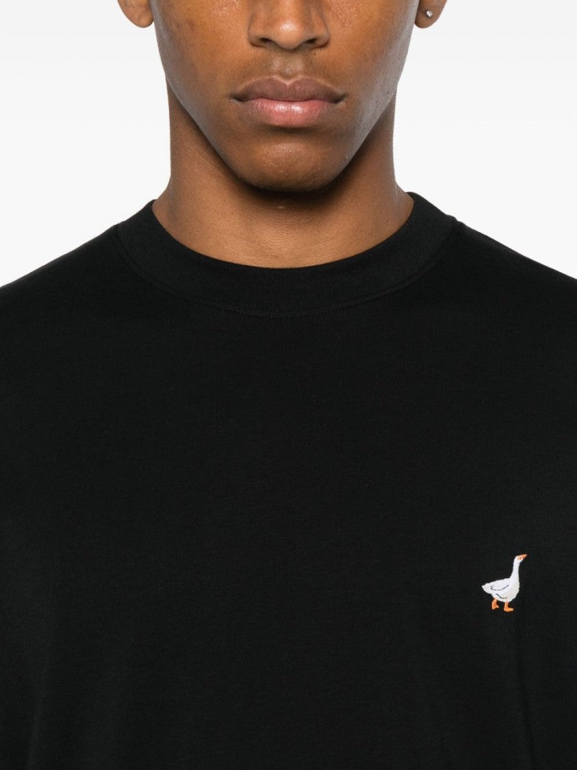 Moschino Black Embroidered Goose Detail Cotton T-Shirt