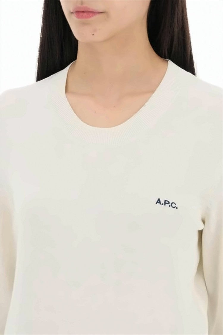 A.P.C. Minimalist White Crew Neck Sweater With Ribbed Details