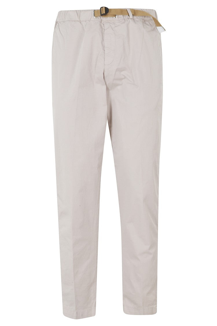 White Sand Pebble Drawstring Elastic Waistband Cotton-Blend Straight-Leg Pants