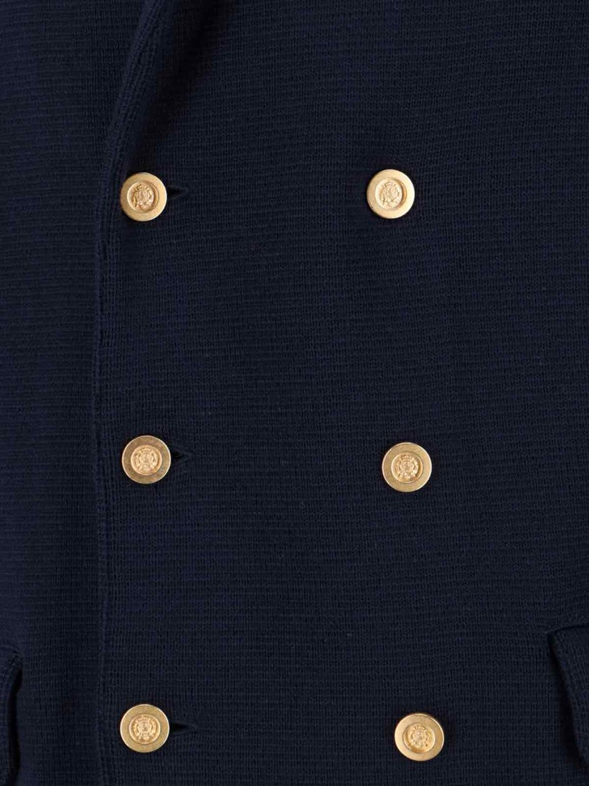 Lardini Double-Breasted Wool Blazer – Navy Blue