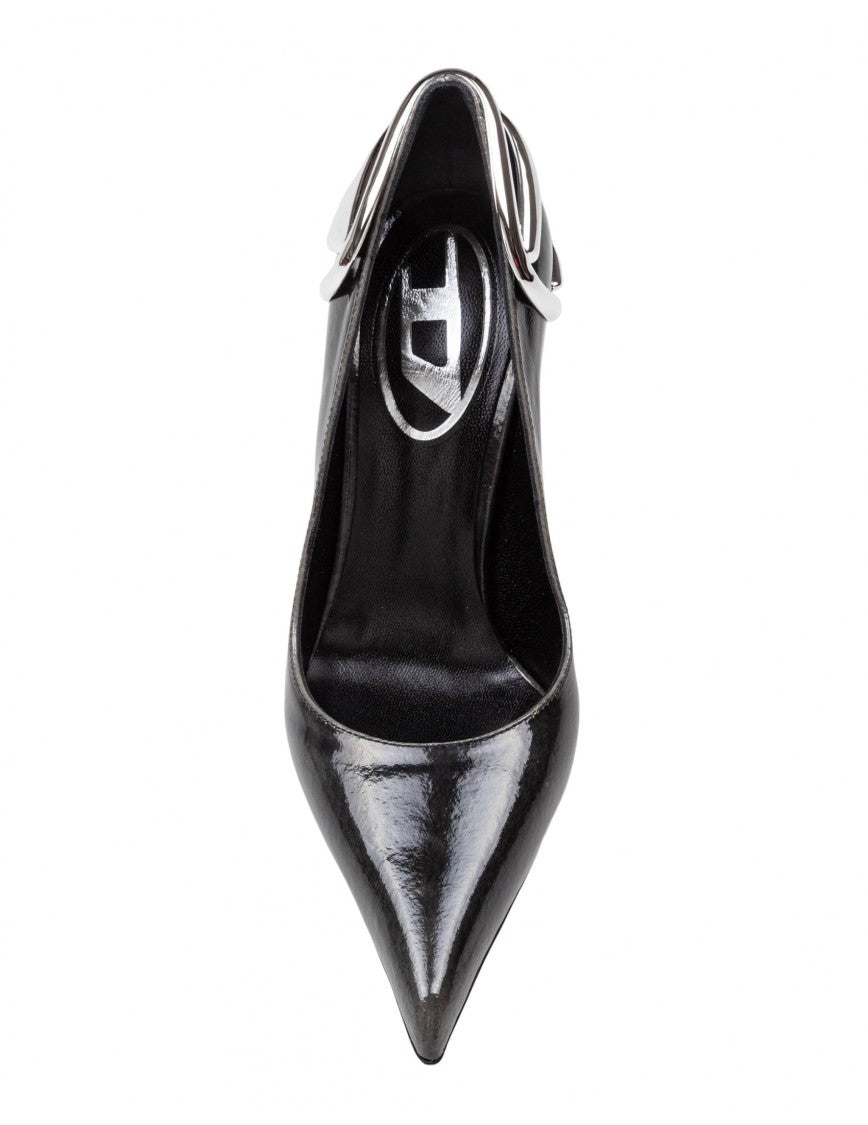 Diesel Patent Leather Pumps With Curved Heel Black